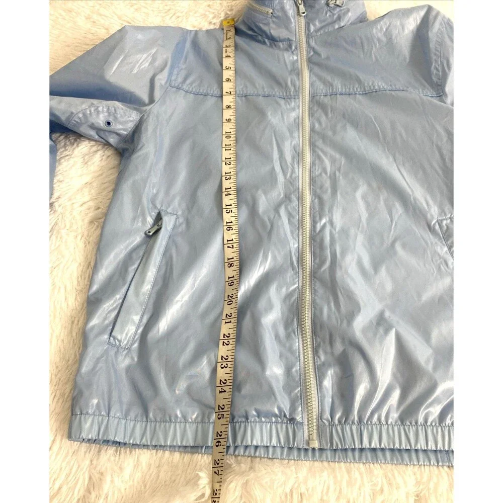 Perry Ellis Hooded Jacket Rain Coat Womens Size M Blue Pastel Full Zip Pockets